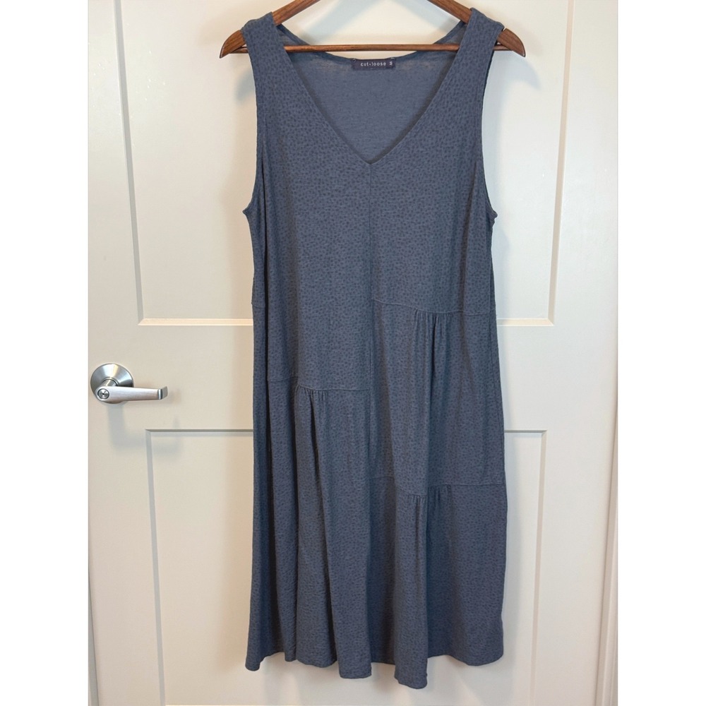 Cut Loose Blue 100% Cotton Linen Swing Tank Dress Polka Dot A-Line size Medium‎